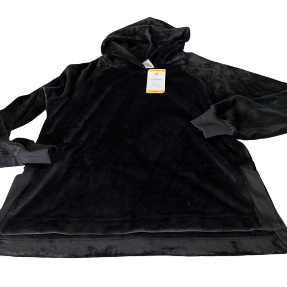 Black Velour Plush Hooded Pullover Top Woman Size Medium NWT - Picture 4 of 10